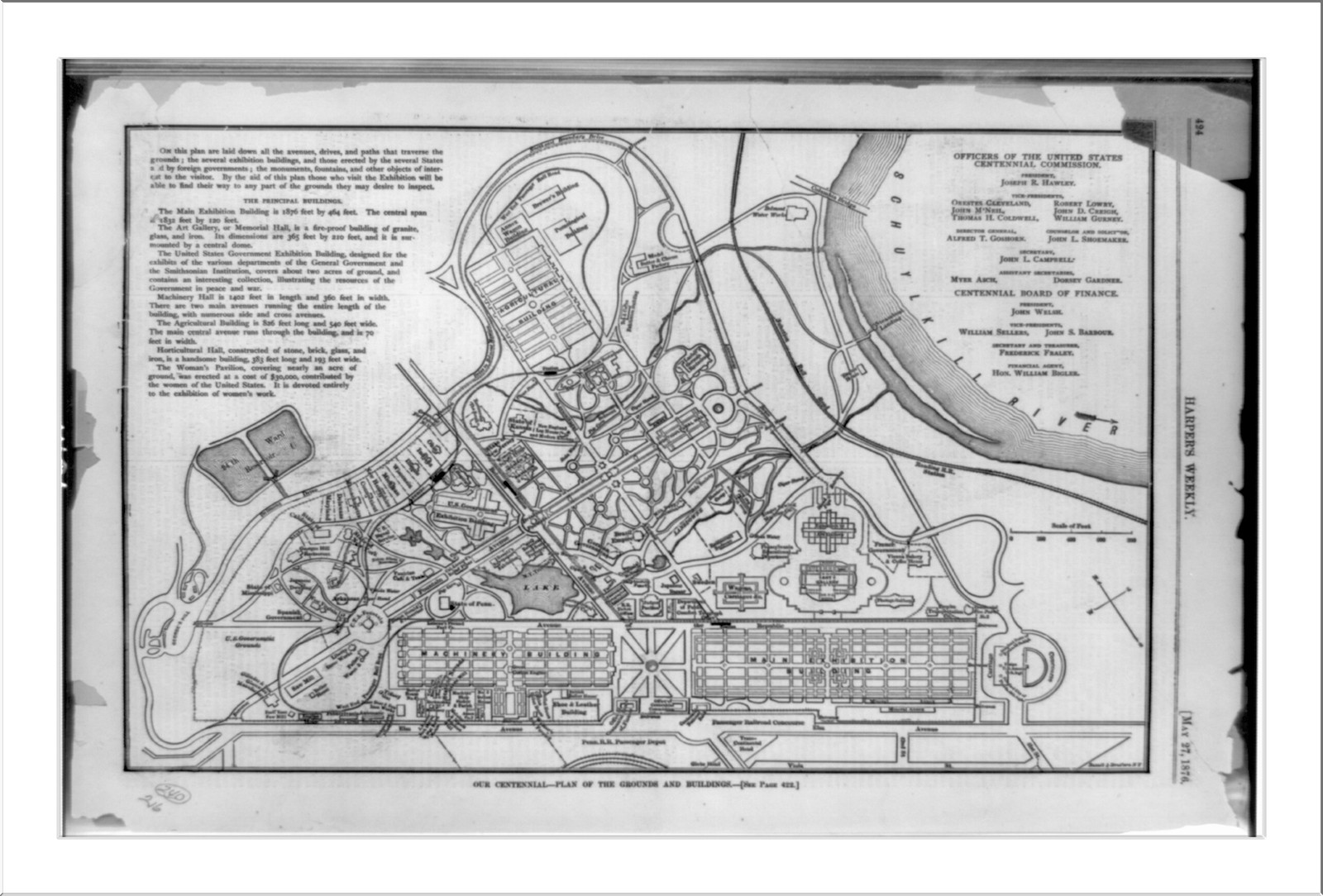 Our centennial--plan of the grounds and buildings / Russell & Struthers, N.Y., 1876 — antique engraving