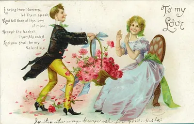 To my Love" Valentine postcard with flower basket