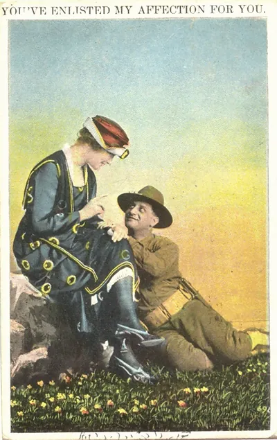 Hand-colored postcard: You've Enlisted My Affection For You