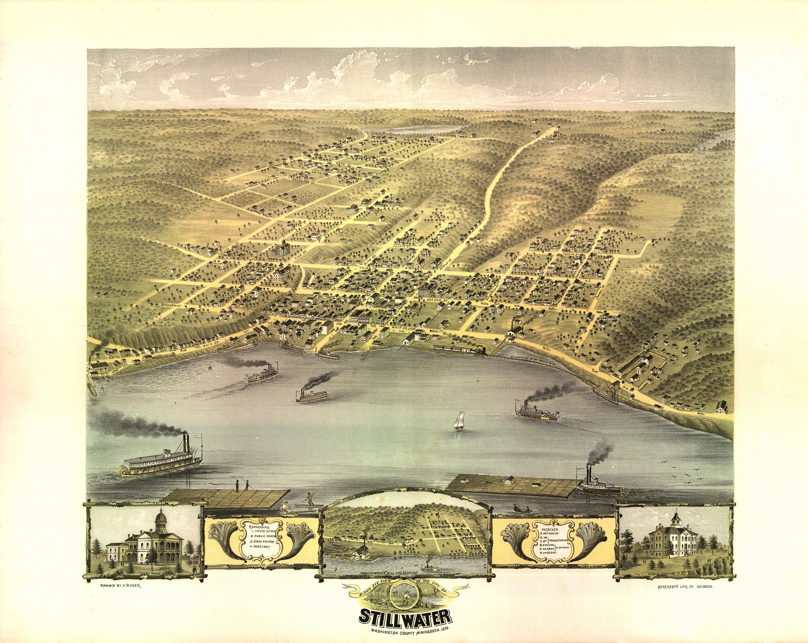 MN Stillwater 1870 MAP, 1870 — antique map