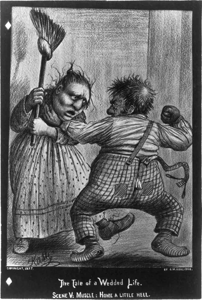 The Tale of a Wedded Life, in Ten Scenes, by Cassius M. Collidge [couple in domestic scenes]: Scene V - Muscle [couple fighting]