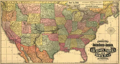 A Correct Map of the United States showing the Atchison, Topeka and Santa Fe R.R.