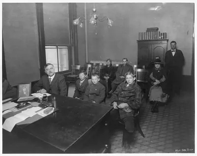 [Colo. - Denver - Judge Ben Lindsey's Juvenile Court chambers; 3 boys and 6 adults shown]