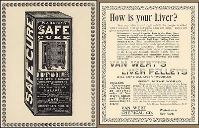 Warner's Safe Cure and Van Wert's Liver Pellets advertisements