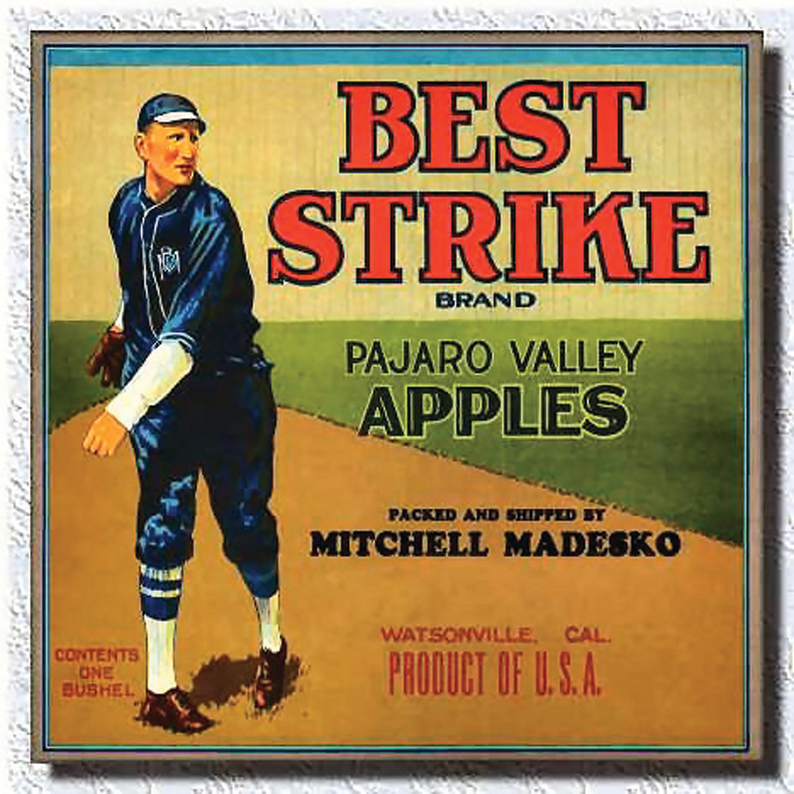 Best Strike Brand Pajaro Valley Apples crate label with pitcher — historic image
