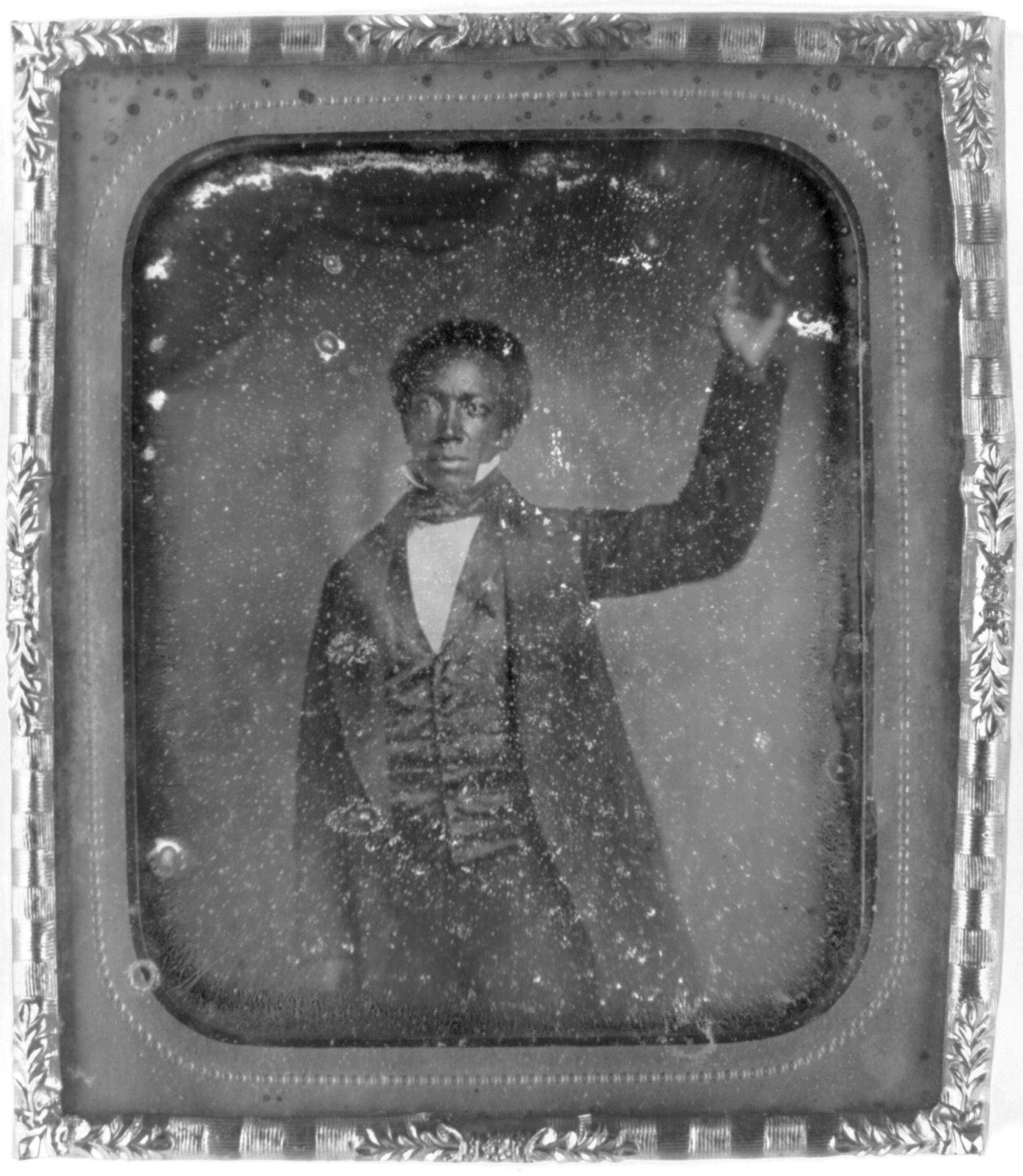 [Edward J. Roye, three-quarter length portrait, standing, with hand raised], [between 1856 and 1860] — historic photograph