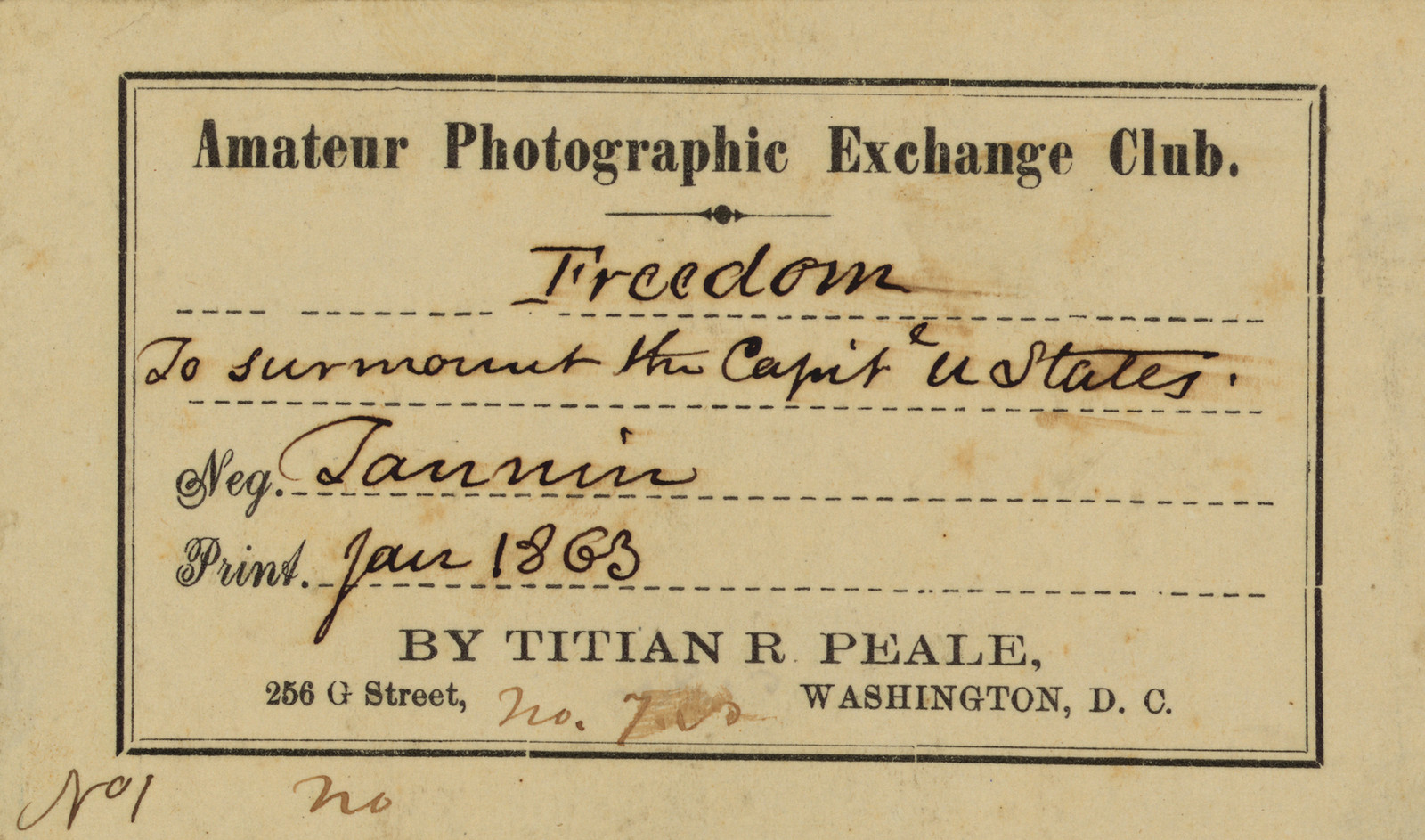 Freedom to Surmount the Capitol of U. States, Jan. 1863 — historic photograph