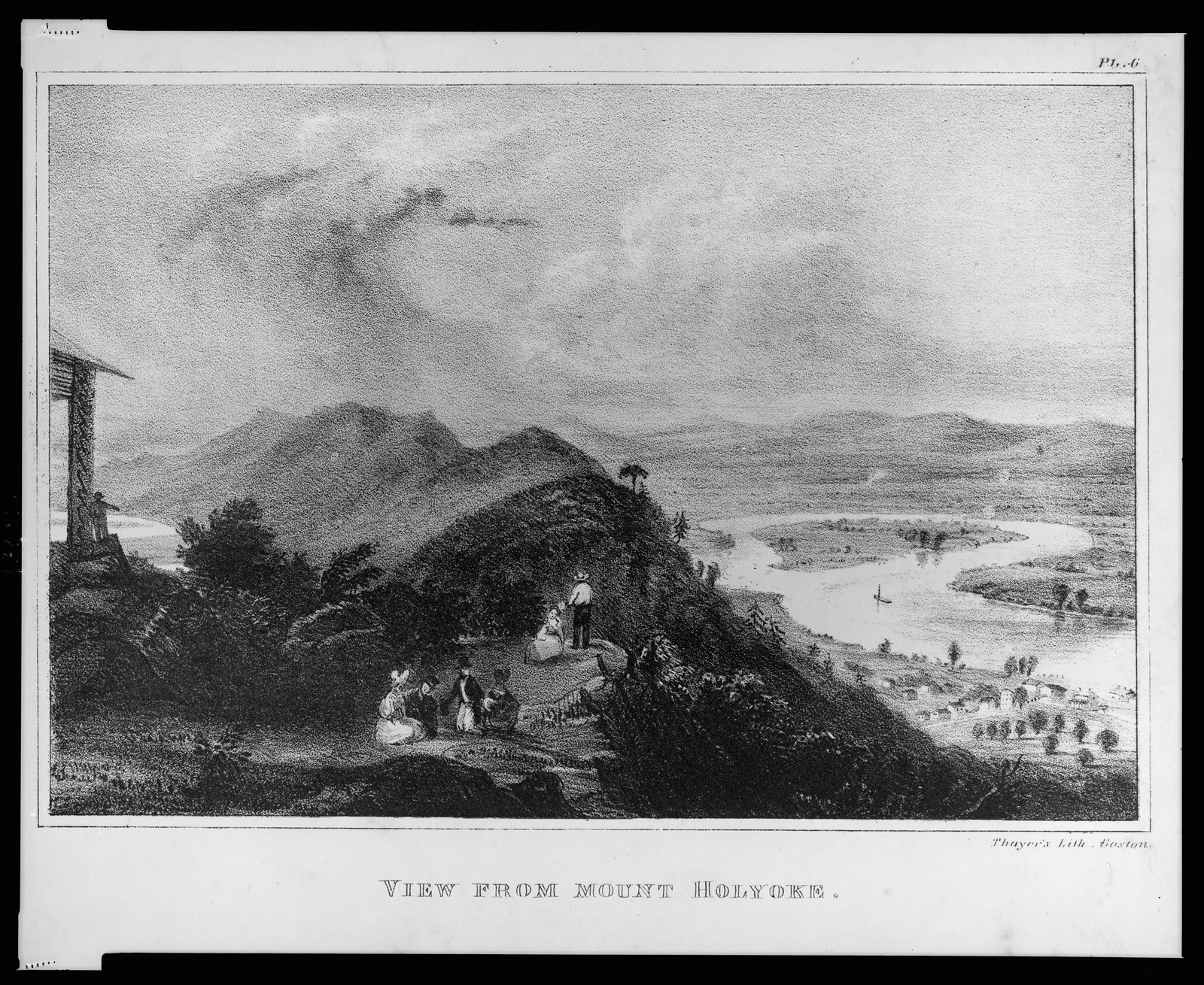 View from Mount Holyoke, Boston : Thayer's Lith., 1842. — antique lithograph