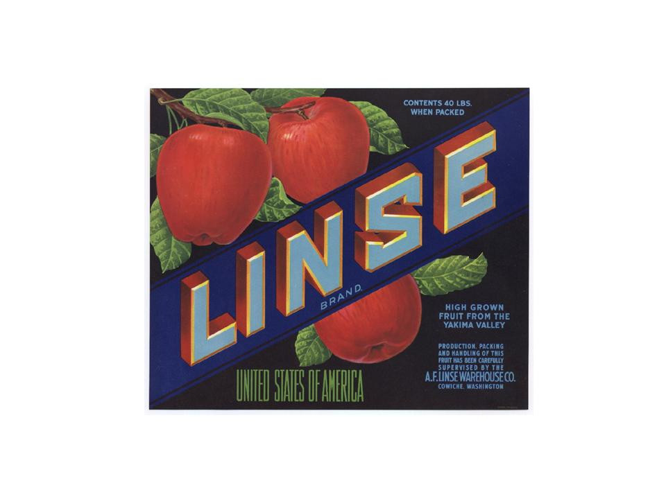 Linse Brand apple crate label, high grown fruit from Yakima Valley — historic image