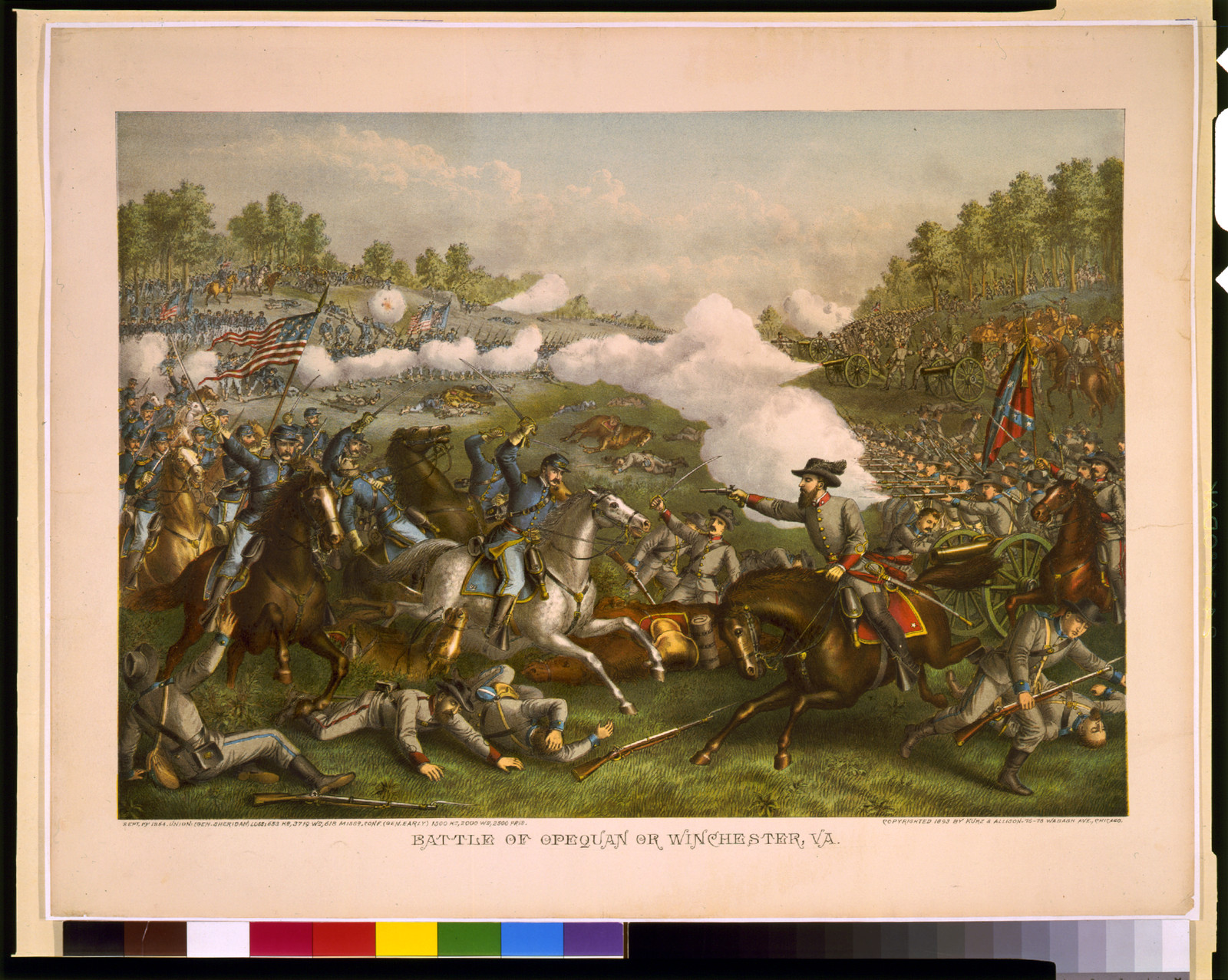 Battle of Opequan or Winchester, Va.--Sept. 19' 1864--Union: (Gen. Sheridan) ... Conf. (Gen. Early) ..., c1893. — antique lithograph