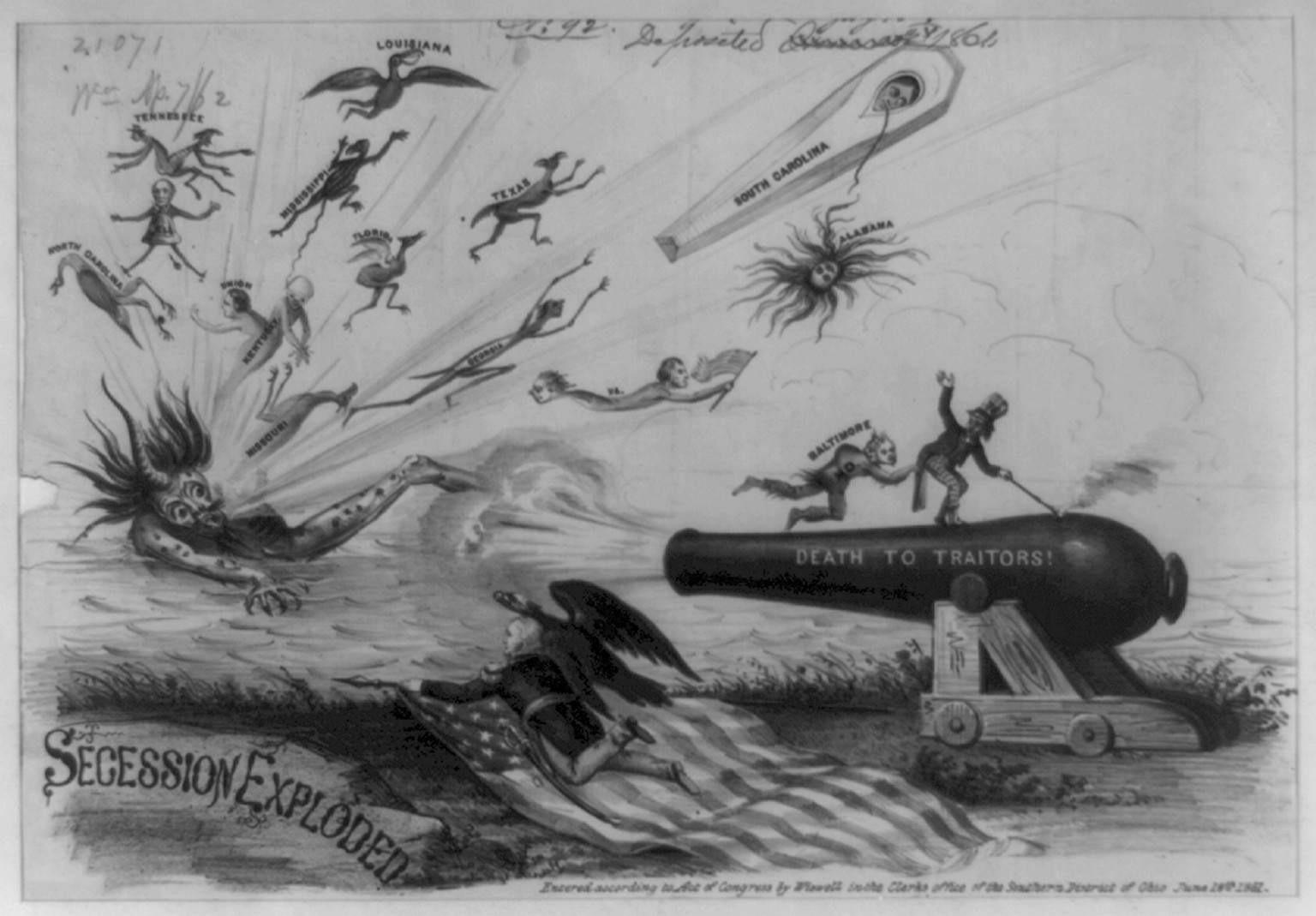Secession exploded, Cincinnati : [s.n.], 1861. — antique lithograph