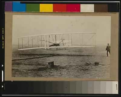 Orville Wright makes one of several power flights, Dec. 17, 1903, first in world history