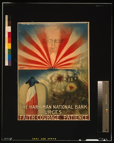 The Harriman National Bank urges faith courage and patience / M. Waddell 1918 Metro Litho. Co. N.Y.