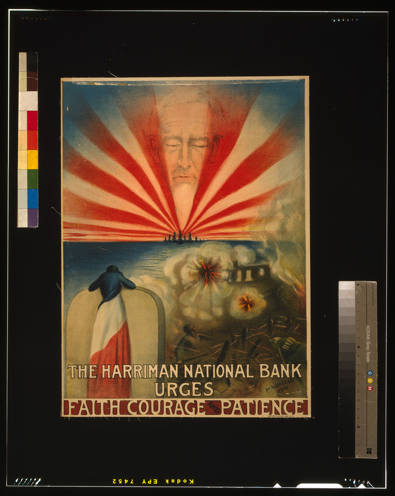 The Harriman National Bank urges faith courage and patience / M. Waddell 1918 Metro Litho. Co. N.Y., 1918 — vintage poster