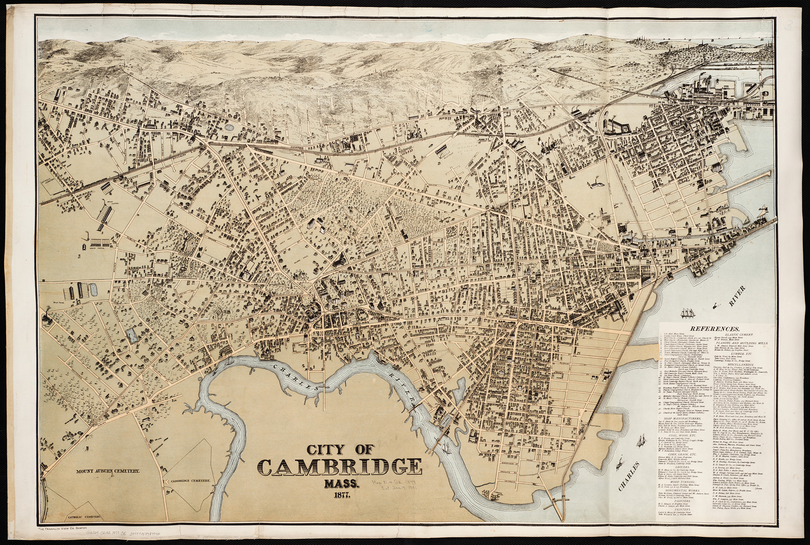 Bird's-eye map of City of Cambridge, Massachusetts, 1867 — antique map