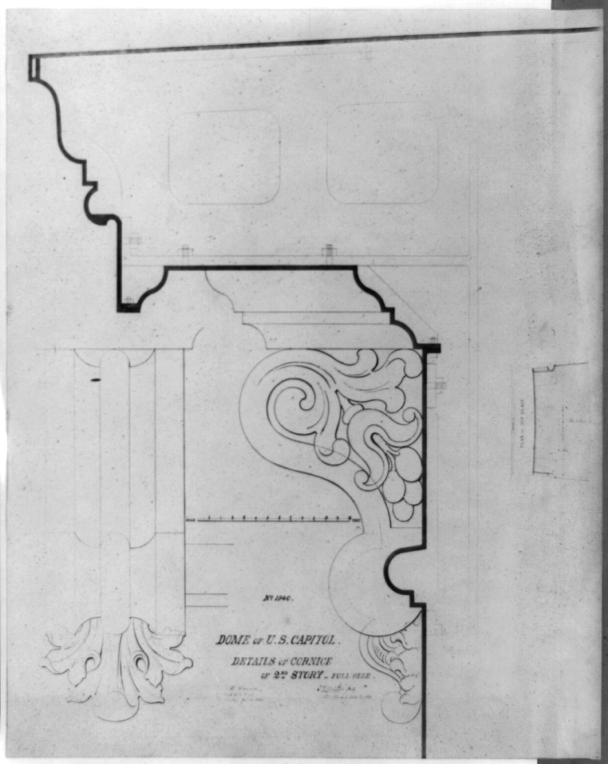 Dome of U.S. Capitol, details of cornice, second story, [between ca. 1852 and ca. 1860] — historic photograph