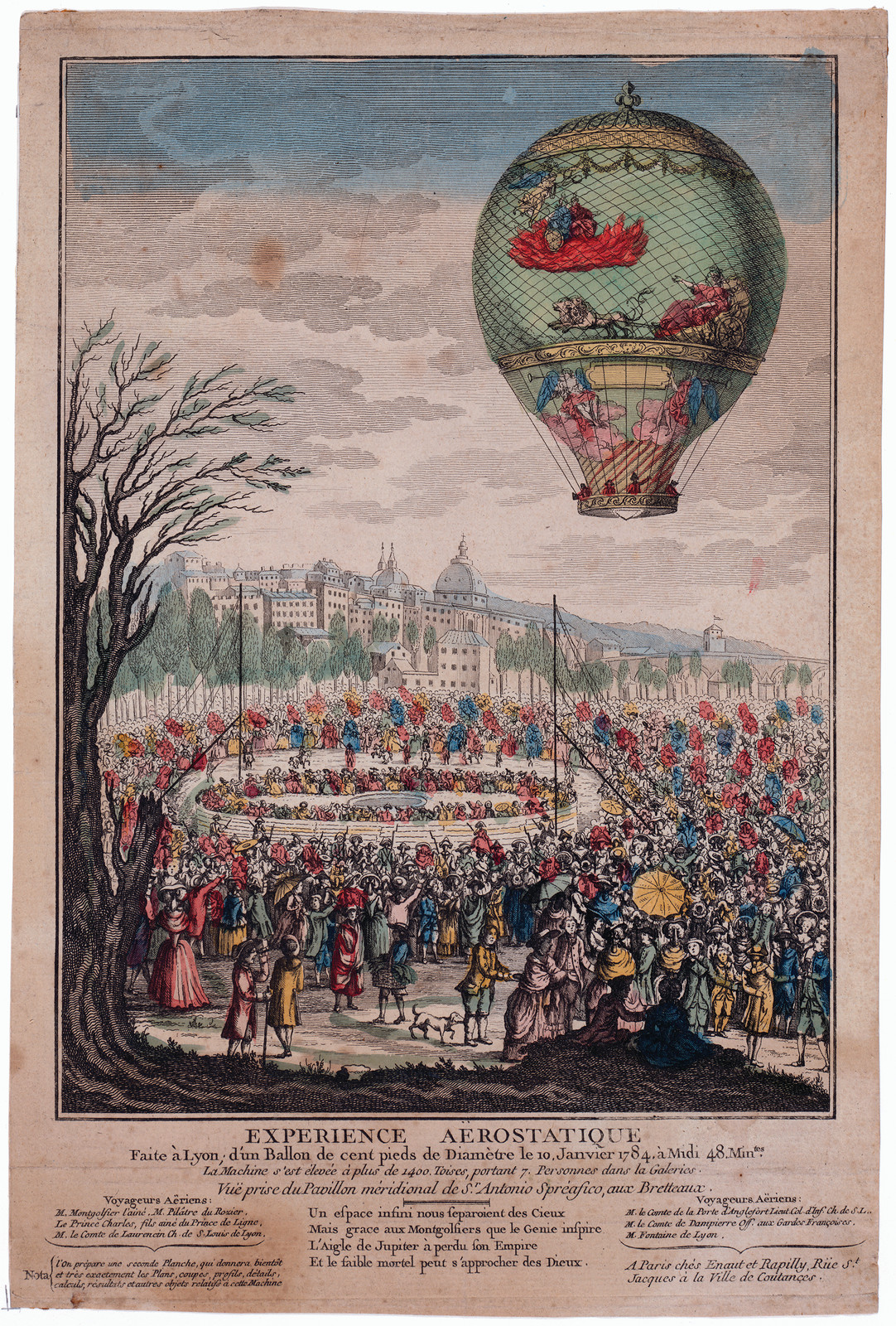 Experience aérostatique: balloon ascent at Lyon, 1784 — historic image