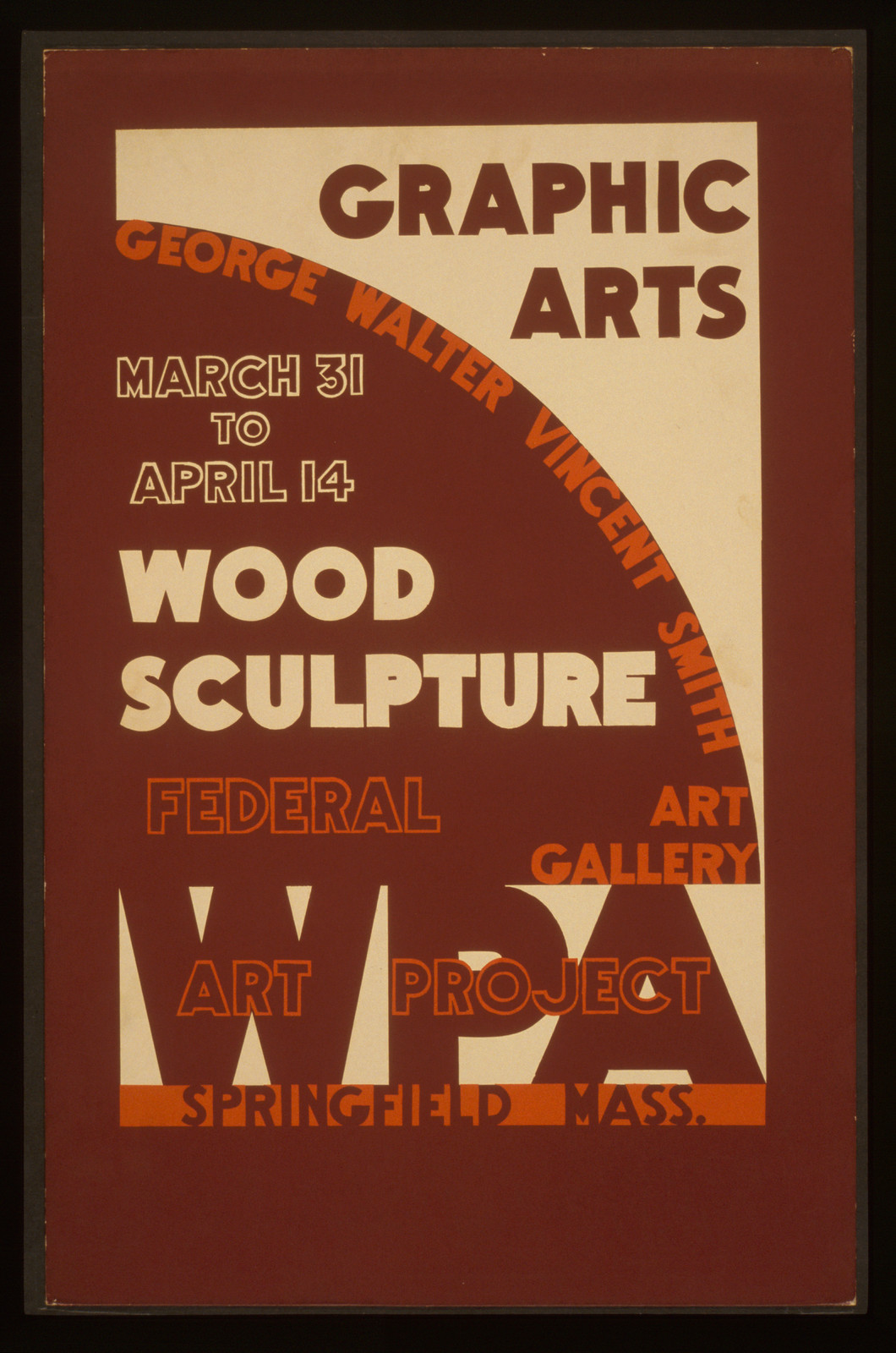 Graphic arts - wood sculpture George Walter Vincent Smith Art Gallery Springfield Mas, 1936 — vintage poster