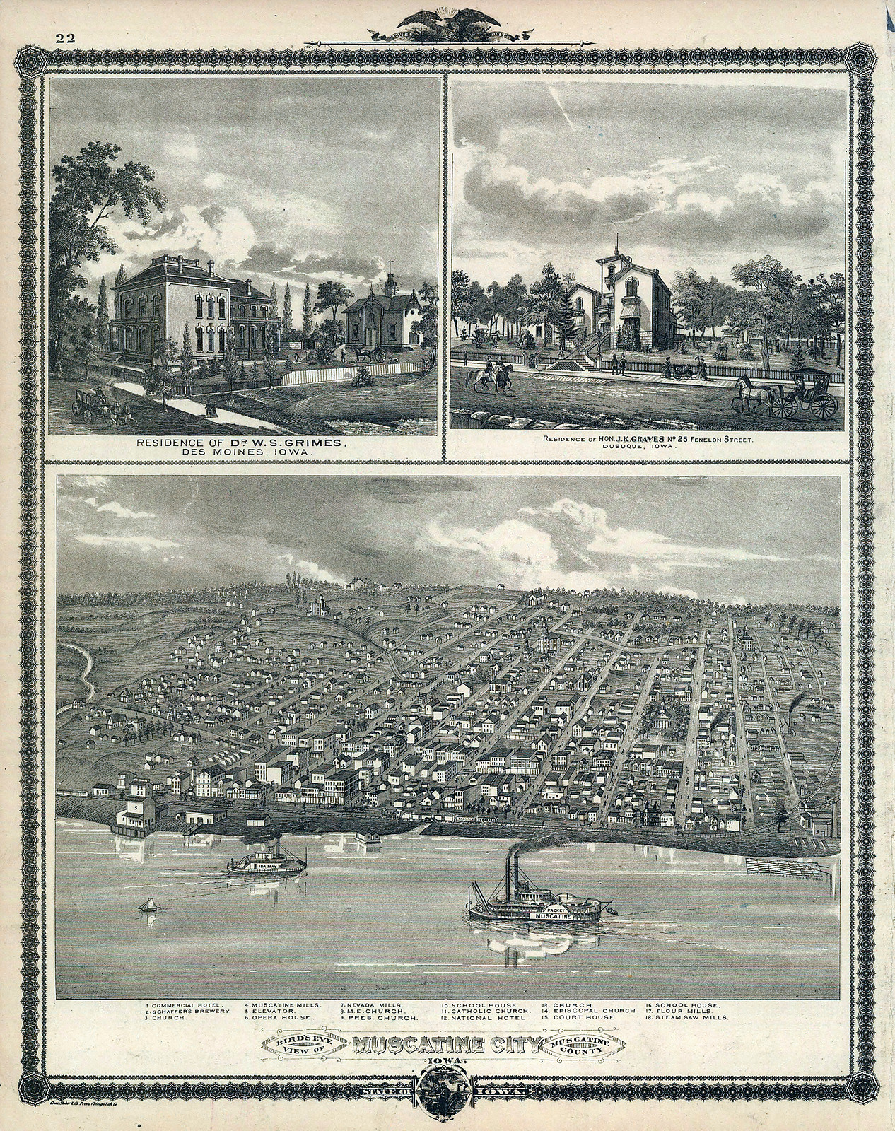 Muscatine, Iowa, 1875, 1875 — antique map
