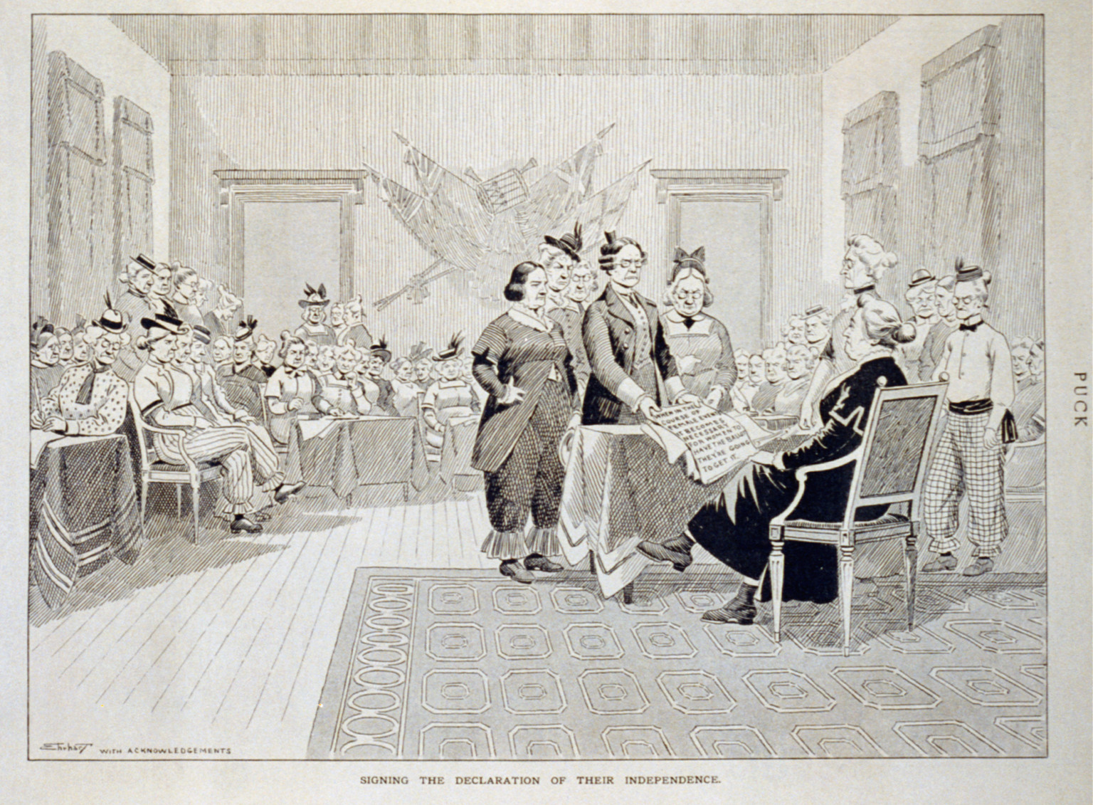 Signing the declaration of their independence, c1911. — antique engraving