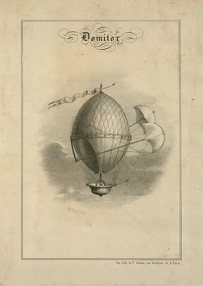 Domitor airship lithograph, signed H. Francois
