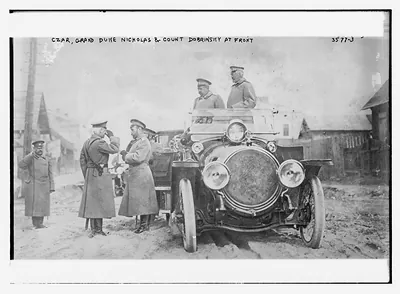 Czar, Grand Duke Nicholas and Count Dobrinsky at front