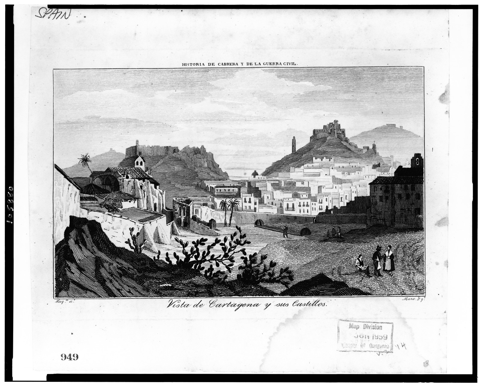 Vista de Cartagena y sus Castillos / Muga. do. ; Mart zgo., [between 1850 and 1900(?)] — antique engraving