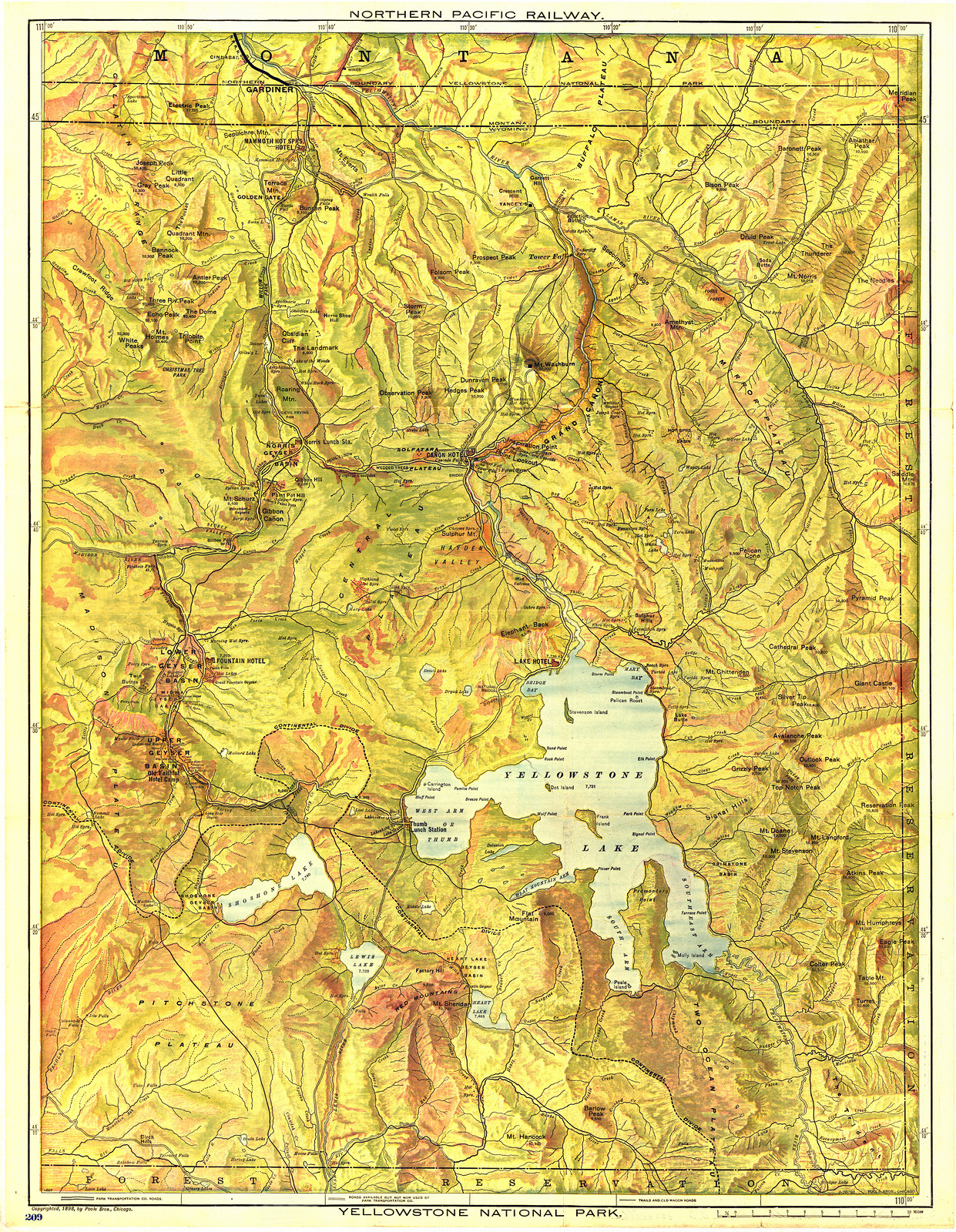 Yellowstone National Park, Northern Pacific Railway map, 1903 — antique map