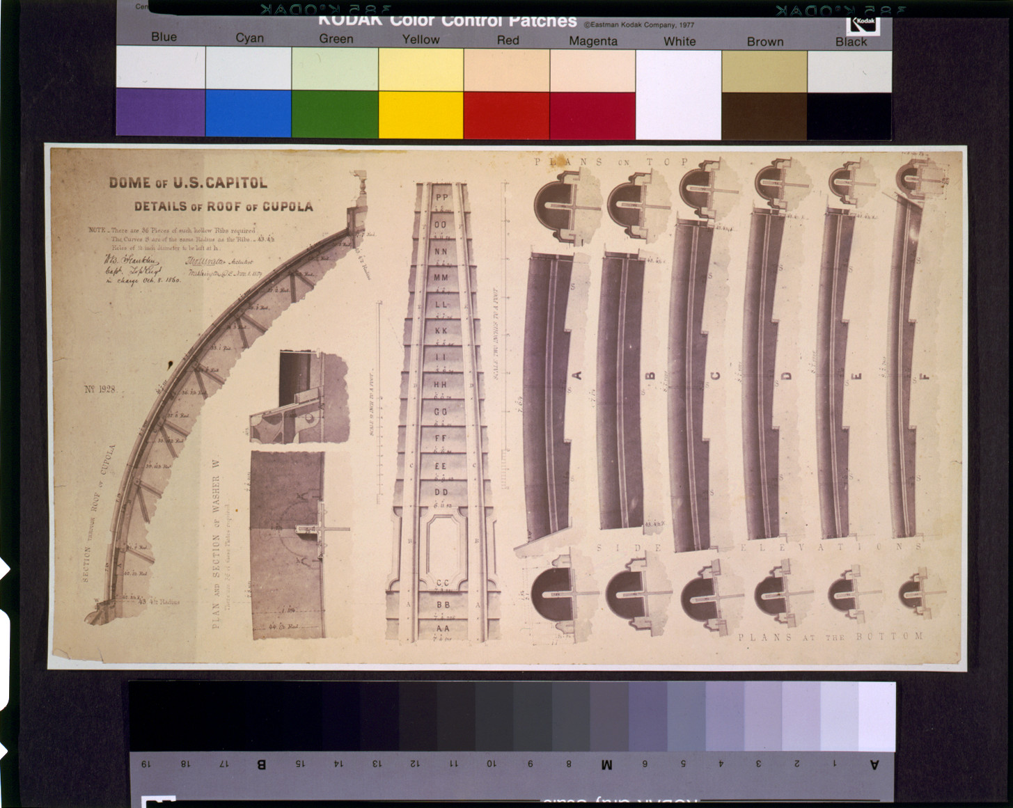 [United States Capitol (Washington, D.C.). Dome. Cupola roof. Plan, elevations, sections, and details] / W.B. Franklin, Capt. top engs. ; Tho. U. Walter, architect., and Engineering (ADE) Drawings" (http://www.loc.gov/rr/print/res/103_ade.html)." — historic photograph