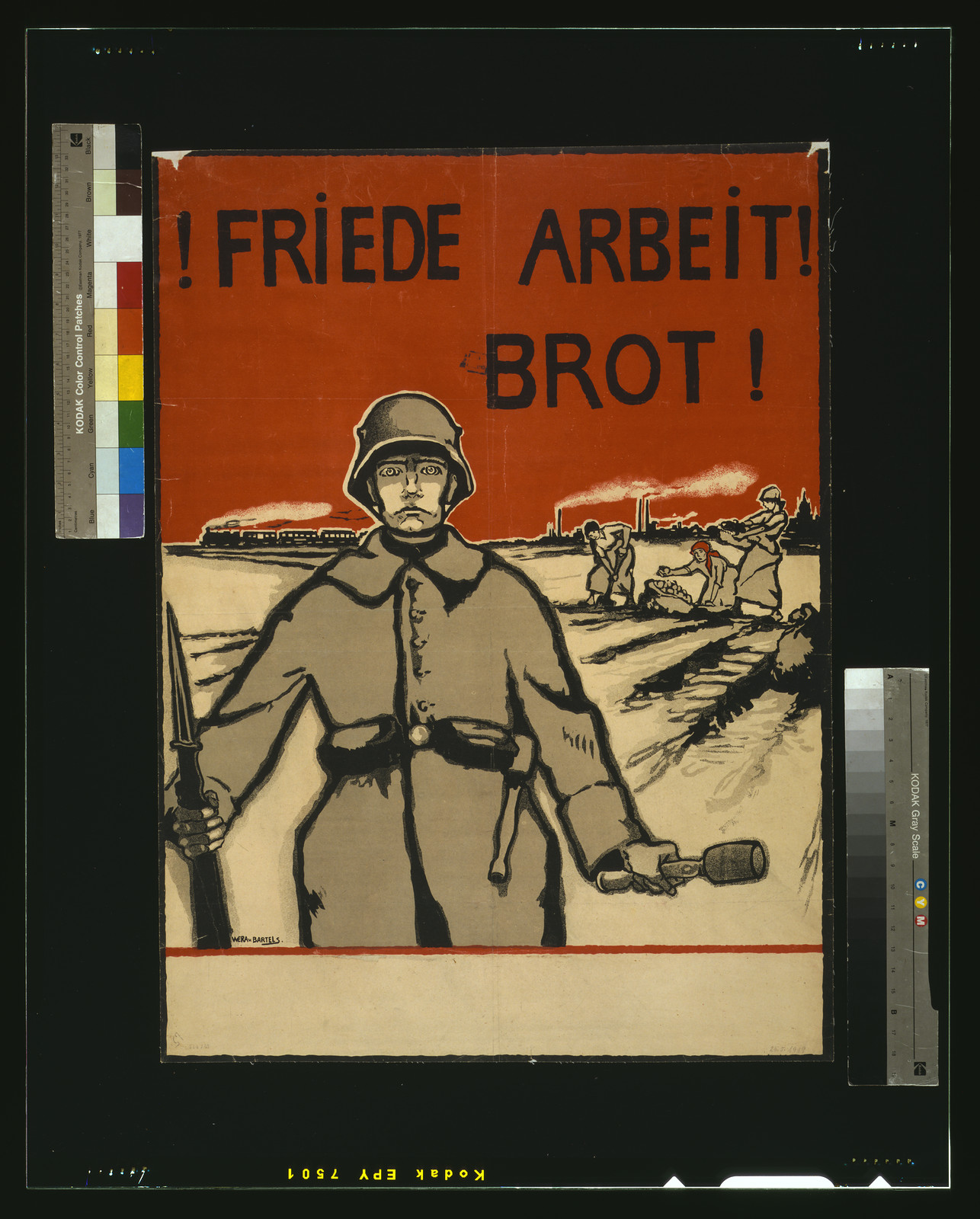 Friede Arbeit Brot! / Wera v. Bartels., 1919 — vintage poster