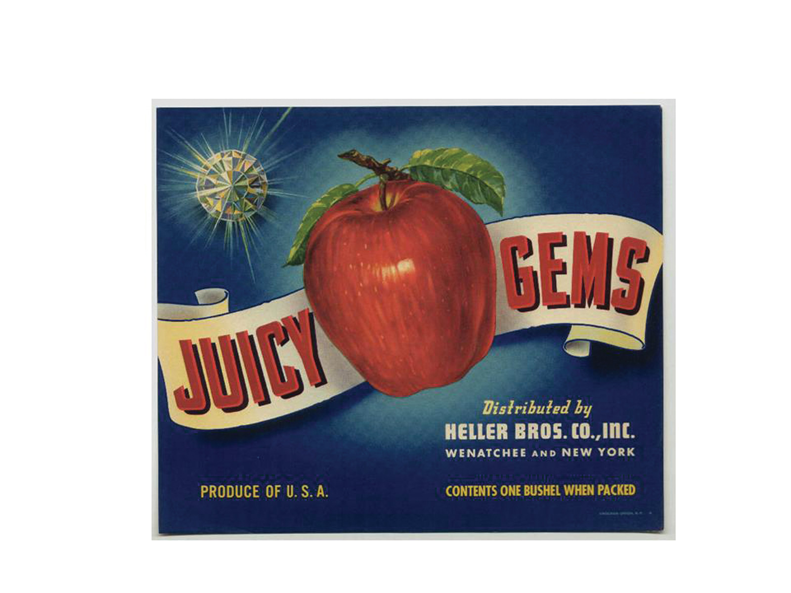 Juicy Gems apple crate label, Heller Bros., Wenatchee and New York — historic image