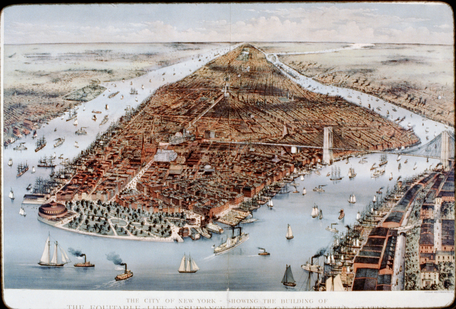 City of New York-Showing the building of the Equitable Life Assurance Society of the United States: No. 120 Broadway, [New York] : Currier & Ives, 1883. — antique lithograph