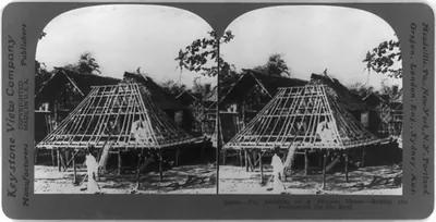 The building of a Filipino house - making the framework for the roof