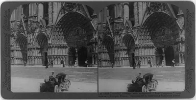 Cathedral entrance with sculptured Last Judgment" over doorway France"