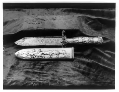 [Detail of silver hunting knife and scabbard made for Theodore Roosevelt by Tiffany's in 1884]