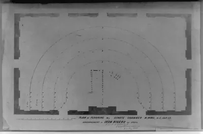 Plan of flooring and Senate Chamber, n. wing; arrangement of iron risers of steps
