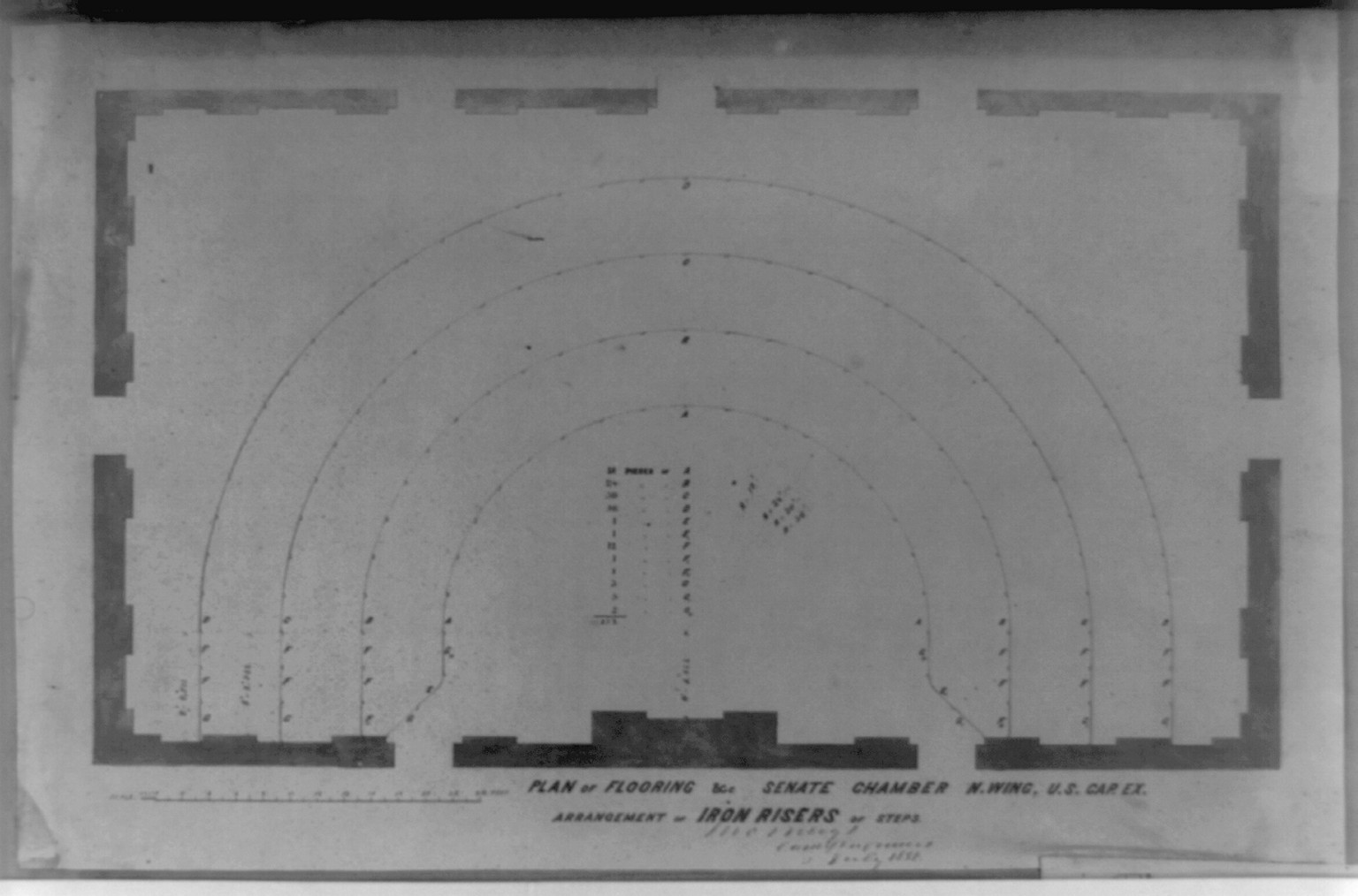 Plan of flooring and Senate Chamber, n. wing; arrangement of iron risers of steps, [between ca. 1852 and ca. 1860] — historic photograph