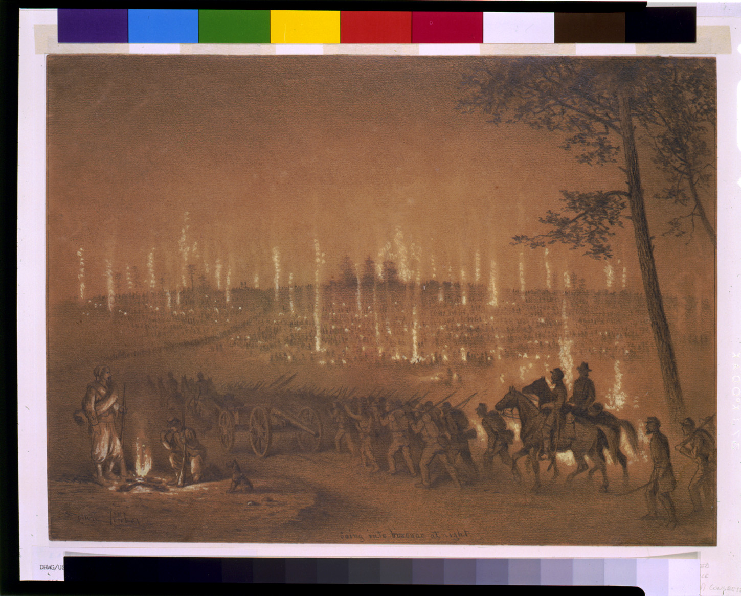 Going into bivouac at night / Edwin Forbes., [ca. 1876] — historic drawing