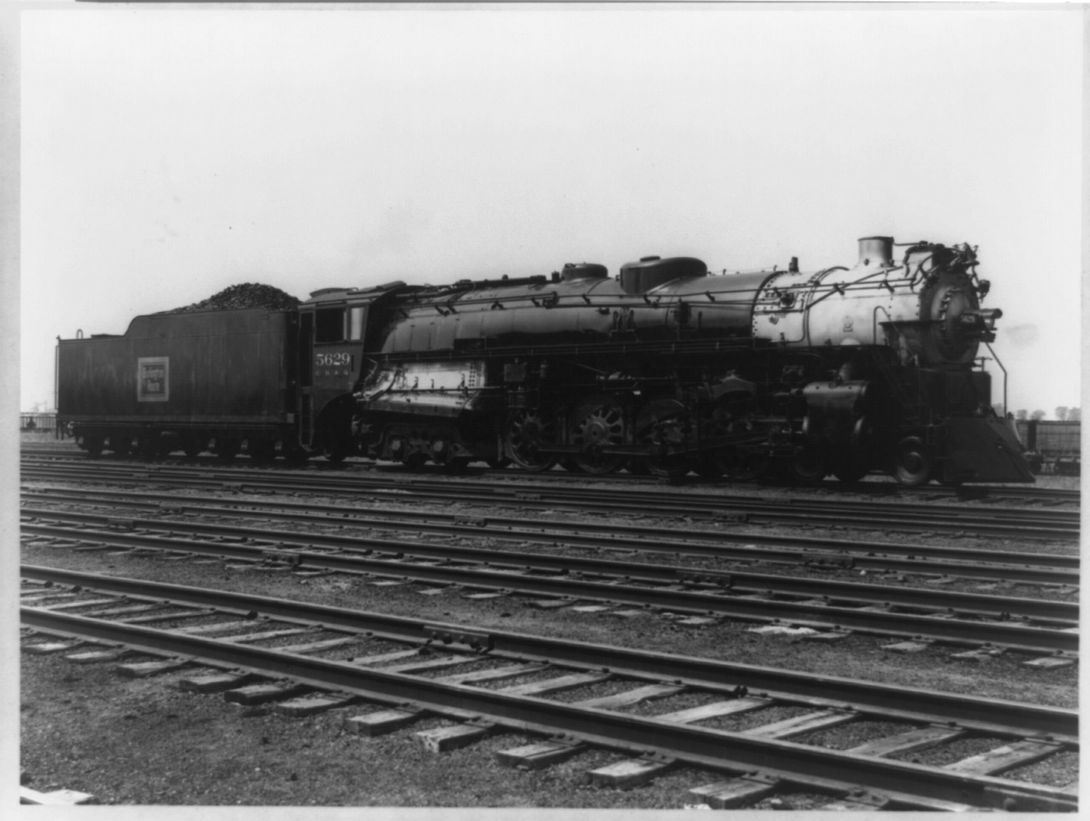 CB&Q locomotive no. 5629, constructed as Cass 0-5-A-1940, West Burlington Shops, but later modified to 0-5-B. On service in Lincoln Division, Feb. 1955, c1941. — historic photograph