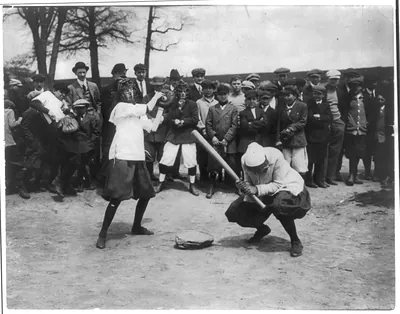 New York female Giants" - Miss McCullum catcher and Miss Ryan at bat"