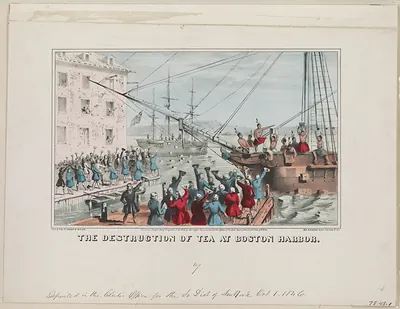 The destruction of tea at Boston Harbor