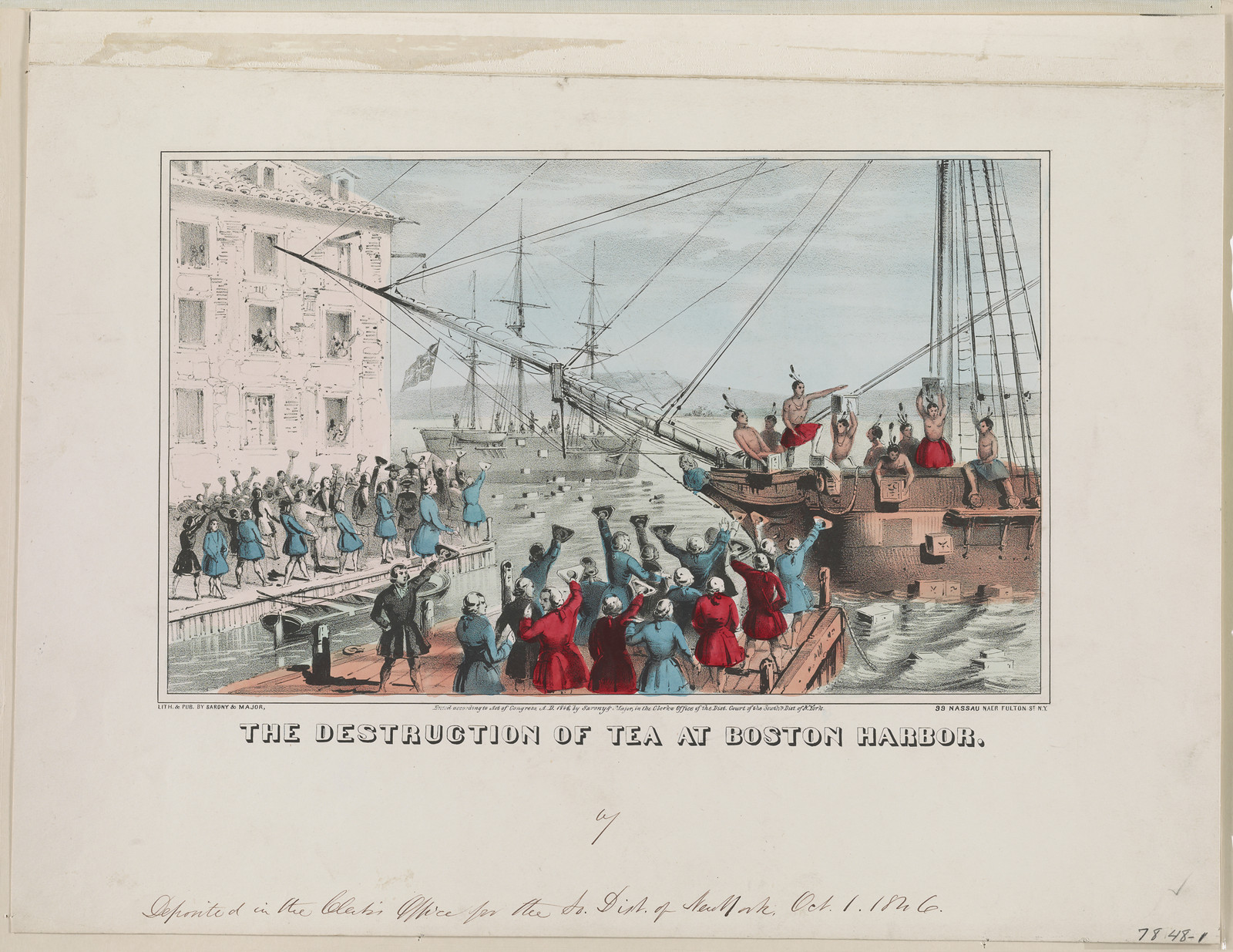 The destruction of tea at Boston Harbor — historic image