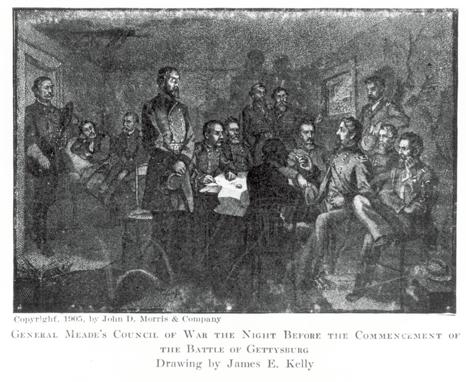 [General Meade's Council of War the night before the commencement of the battle of Gettysburg], c1905. — historic print