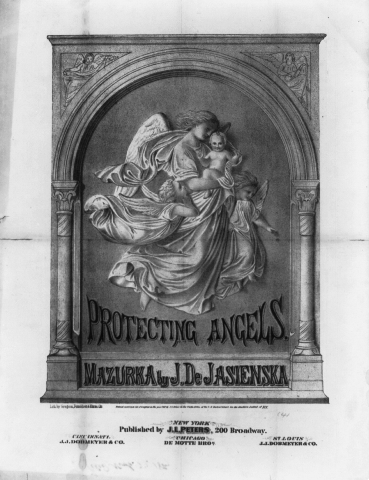 Protecting Angels - Mazurka by J. DeJasienska, c1867. — antique lithograph