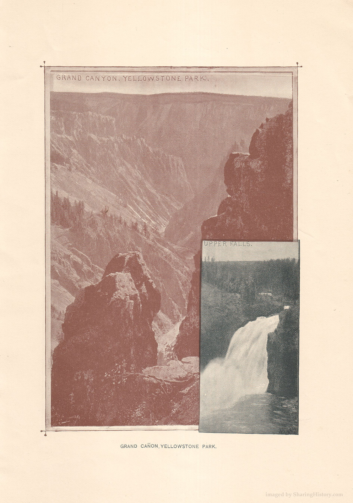 Grand Canyon, Yellowstone Park, with Upper Falls inset — historic image