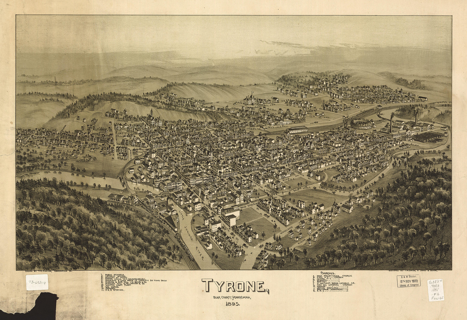 Tyrone, Pennsylvania, 1895, 1895 — antique map