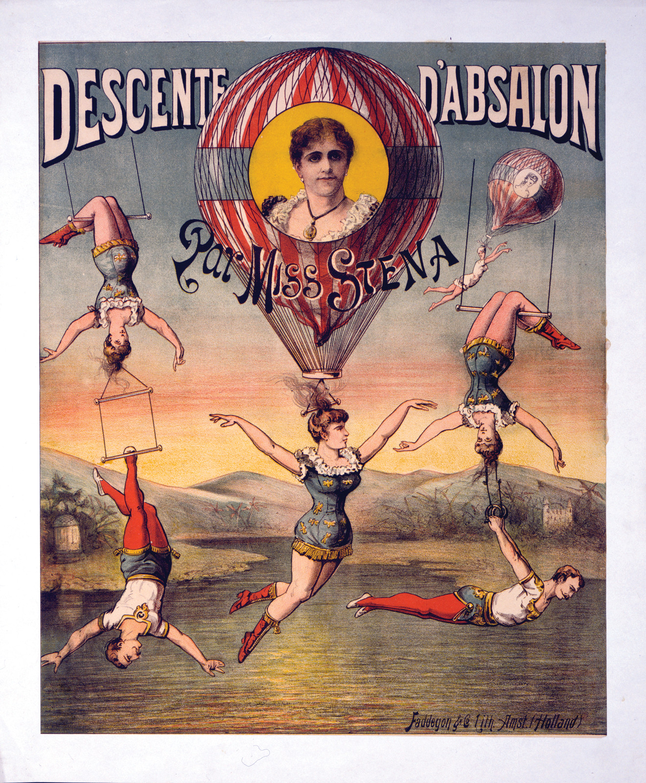 Descente d'Absalon par Miss Stena, Amst[erdam] (Holland) : Faddegon & Co., lith., [between 1880 and 1900] — vintage poster