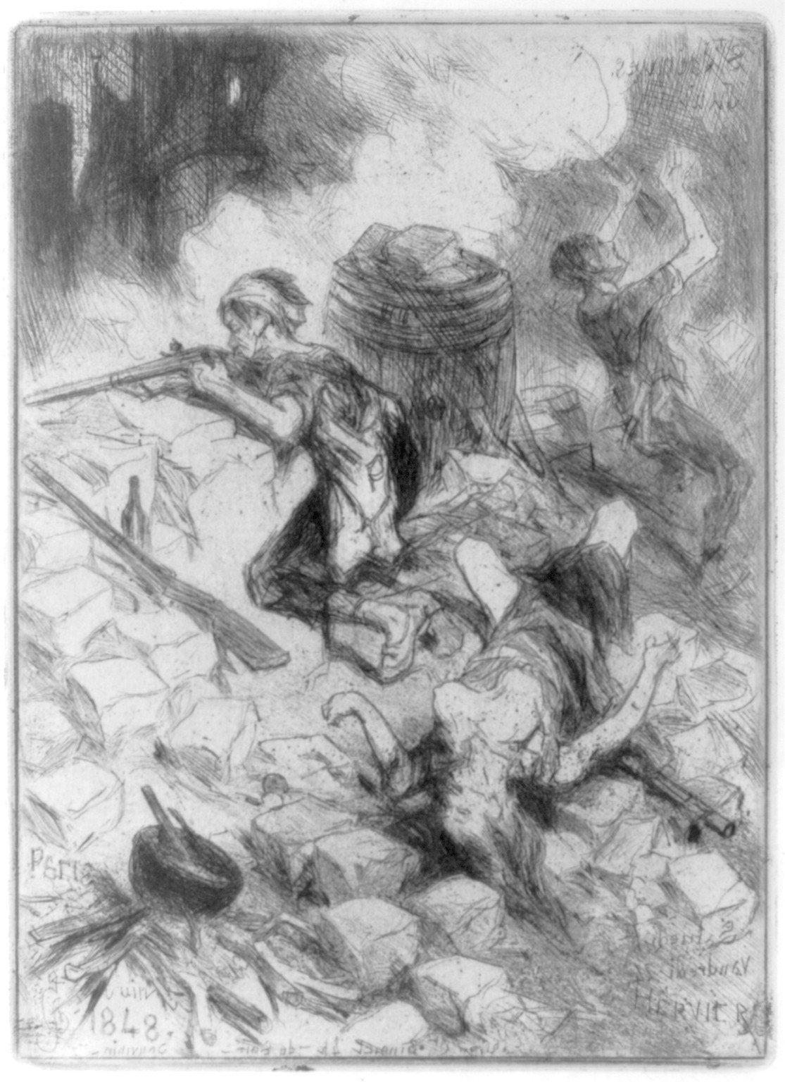 Scène de barricade, Paris, Juin 1848 — historic print