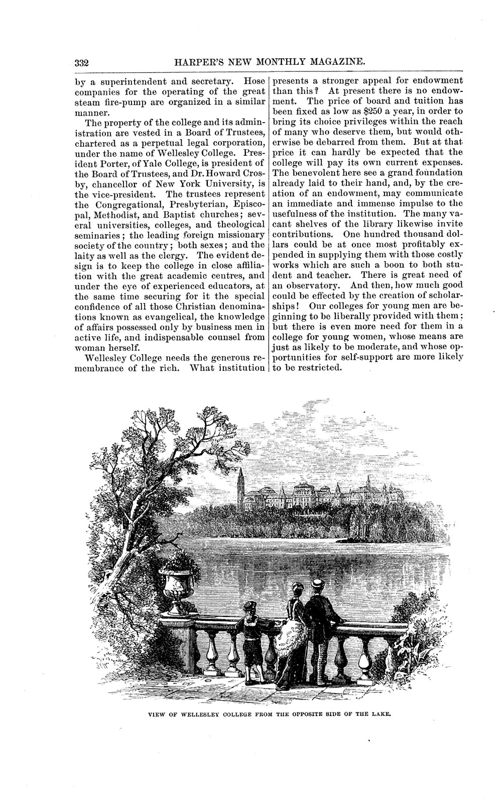 View of Wellesley College from the opposite side of the lake — antique map
