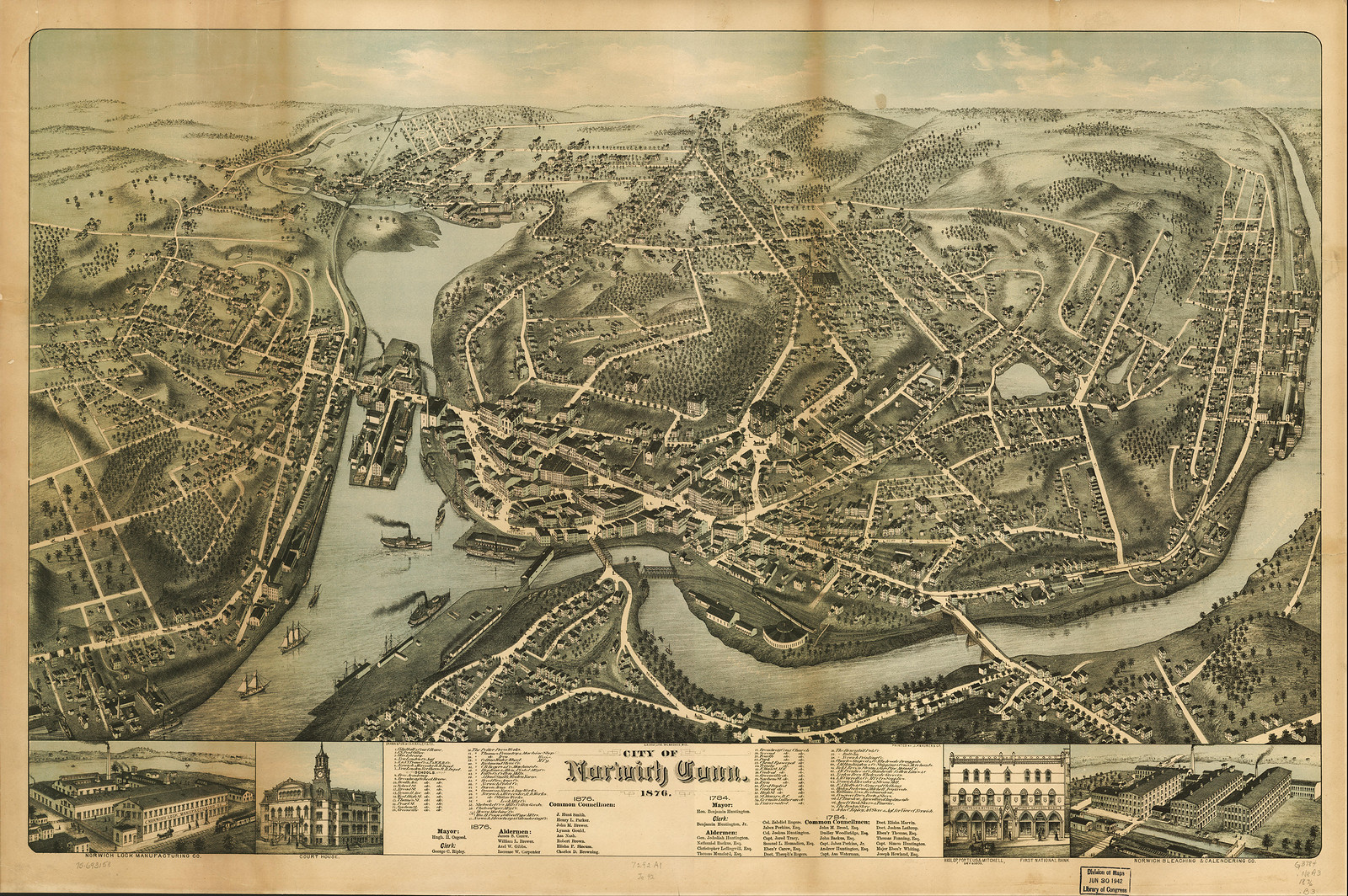 Norwich, Connecticut, 1876, 1876 — antique map